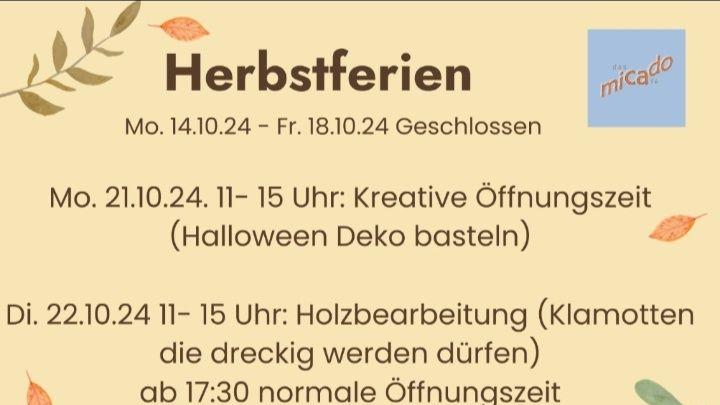 Herbstferienprogramm 2024 im micado - das Café