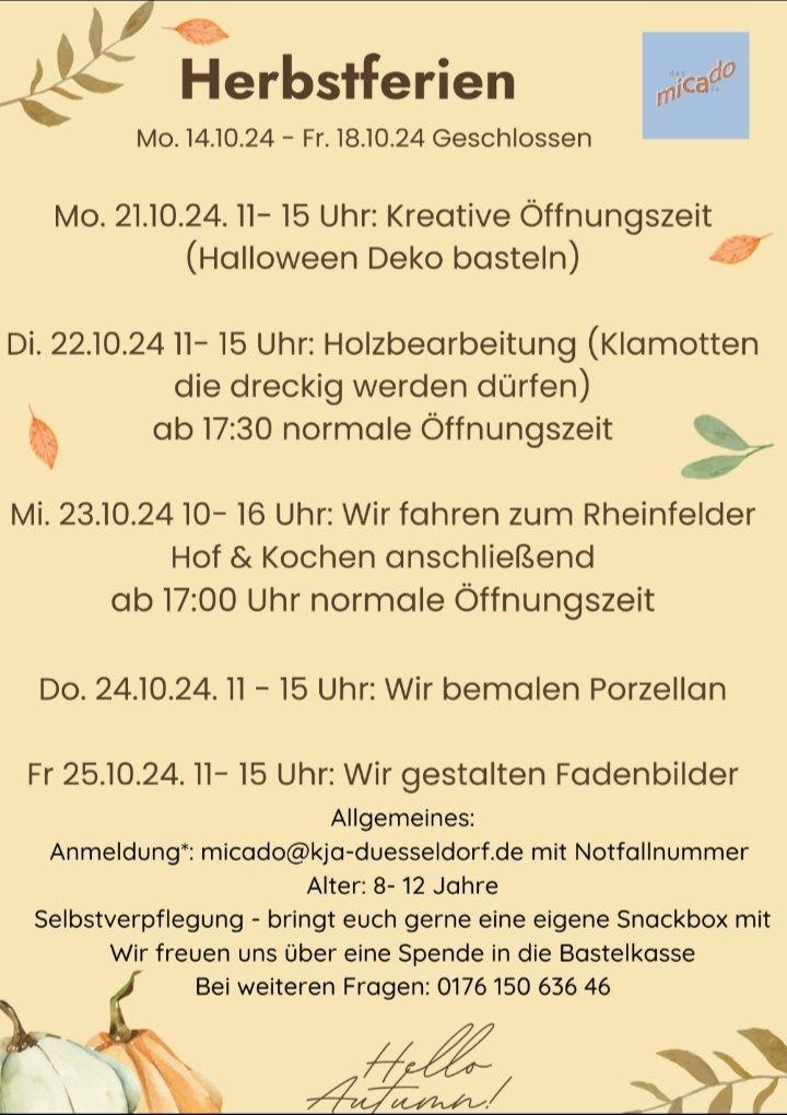 Herbstferienprogramm 2024 im micado - das Café